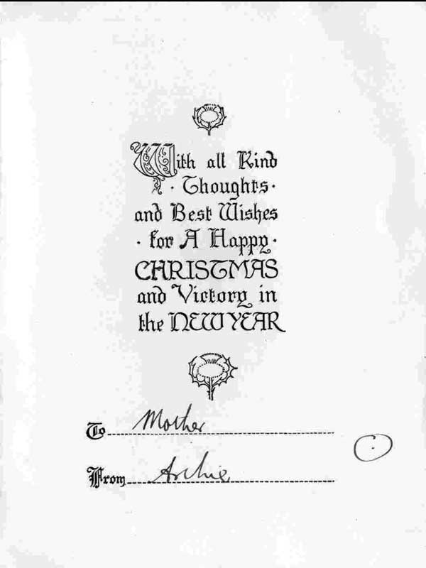 World War One Christmas Card sent home from the front line
