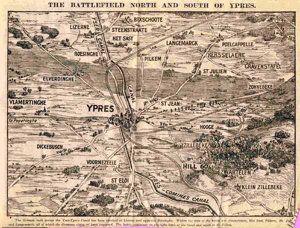 Map of the battlefield around Ypres